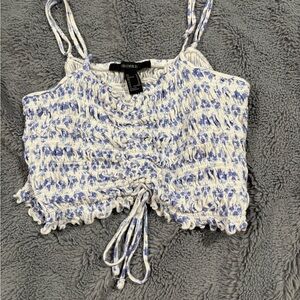 Forever 21 Blue and White Textured Tank Top
